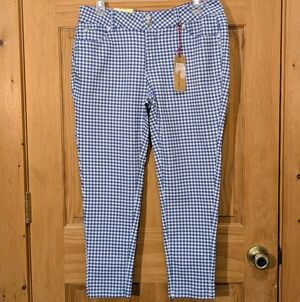 Sabrina Lauren Pants Perfect Fit Ultra Soft Stretch Checkered White Cobalt 14W